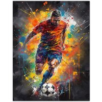 Artery8 Wall Art Print Football Striker Colourful Artwork Boys Bedroom Gift For Him Fan Man Cave Poster | Size: W12" x H16"
