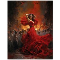 Artery8 Wall Art Print Carmen Dancing Oil Painting Fiery Gypsy Seductive Dance In Red Dress Poster | Size: W12" x H16"