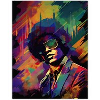 Artery8 Wall Art Print Motown Music Singer Vibrant Conceptual Artwork With City Skyline Poster | Size: W12" x H16"