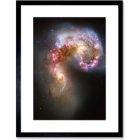 Artery8 Wall Art Print Hubble Space Astronomy The Antennae Galaxies NGC 4038-4039 Orange Pink Blue Spiral Pair Collision Newly Formed Super Star