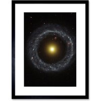 Artery8 Wall Art Print Hubble Space Astronomy Ring Of Hot Blue Stars Pinwheels Around Yellow Nucleus Of Hoag's Object Galaxy Artwork Framed 9X7 Inch