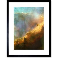 Artery8 Wall Art Print Hubble Space Astronomy Omega Swan Nebula Region In M17 Golden Gas Clouds In Red Blue Green Galactic Storm Artwork Framed 9X7