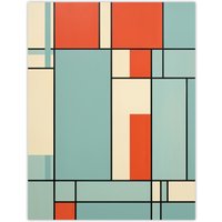 Artery8 Wall Art Print Piet Mondrian Inspired Teal & Coral Abstract Geometry Artwork Poster | Size: W18" x H24"