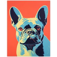Artery8 French Bulldog Orange & Blue Bold Vibrant Screen Print Risograph Coral Teal Artwork Spot Block Colour Duotone Retro Riso Interior Design
