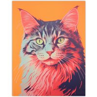 Artery8 Wall Art Print Maine Coon Cat Screen Risograph Artwork Spot Block Colour Duotone Retro Riso Interior Design Poster | Size: W18" x H24"