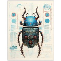 Artery8 Wall Art Print Beetle Robot Hybrid Secret Military Schematic Blue Futuristic Complex Arcane Manuscript Gift For Him Man Cave Poster