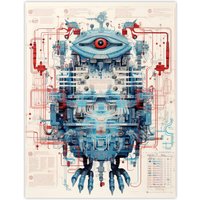 Artery8 Wall Art Print Bird Robot Hybrid Schematic Blue Futuristic Secret Spy Cam Complex Arcane Manuscript Gift For Him Man Cave Poster