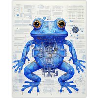 Artery8 Wall Art Print Blue Frog Robot Hybrid Schematic Blue Futuristic Secret Complex Arcane Manuscript Gift For Him Man Cave Poster