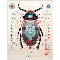 Artery8 Wall Art Print Dung Beetle Robot Hybrid Secret Military Schematic Blue Futuristic Complex Arcane Manuscript Gift For Him Man Cave Poster