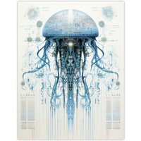 Artery8 Jellyfish Military Robot Hybrid Schematic Blueprint Futuristic Secret Complex Arcane Manuscript Gift For Him Man Cave Unframed Wall Art Print