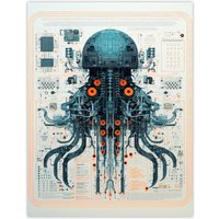 Artery8 Wall Art Print Weapons Grade Jellyfish Robot Hybrid Secret Military Schematic Blue Futuristic Complex Arcane Manuscript Gift For Him Man Cave