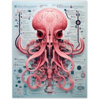 Artery8 Wall Art Print Weapons Grade Octopus Robot Hybrid Secret Military Schematic Blue Futuristic Complex Arcane Manuscript Gift For Him Man Cave