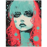 Artery8 Wall Art Print Emo Daydreams Crimson & Mint Modern Artwork Anime Painting Poster | Size: W18" x H24"