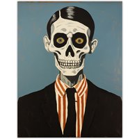 Artery8 Wall Art Print Looking Sharp By Ryan Ramirez Smart Skeleton Bones Portrait Passport Picture Halloween Poster | Size: W18" x H24"
