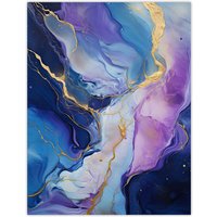 Artery8 Purple Gold Blue Fluid Stone Crystal Abstract Artwork Painting Unframed Wall Art Print Poster Home Decor Premium | Size: W24" x H32"