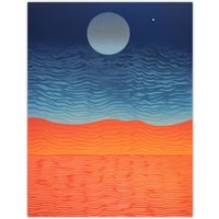 Artery8 Wall Art Print Sahara Moonrise Coral Orange On Blue Serene Landscape Poster | Size: W24" x H32"
