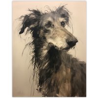 Artery8 Wall Art Print Deerhound Black & White Portrait Serene Elegant Charcoal Drawing Poster | Size: W24" x H32"