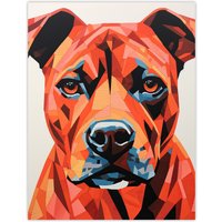 Artery8 Wall Art Print Staffordshire Bull Terrier Golden Red Brown Geometric Artwork Painting Staffie Poster | Size: W24" x H32"