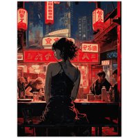 Artery8 Ukiyo Cyberpunk Jazz Bar Film Noir Neon Anime Artwork Painting Unframed Wall Art Print Poster Home Decor Premium | Size: W24" x H32"