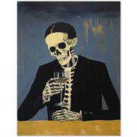 Artery8 Wall Art Print Drowning My Sorrows By Ryan Ramirez Skeleton Bones Halloween Artwork Painting Poster | Size: W24" x H32"