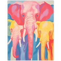 Artery8 Pink Elephant & Family Red Yellow Blue Soft Pastel Screenprint Unframed Wall Art Print Poster Home Decor Premium | Size: W24" x H32"