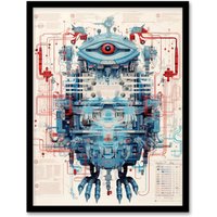 Artery8 Wall Art Print Bird Robot Hybrid Schematic Blue Futuristic Secret Spy Cam Complex Arcane Manuscript Gift For Him Man Cave Art Framed