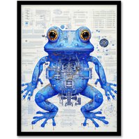 Artery8 Blue Frog Robot Hybrid Schematic Blueprint Futuristic Secret Complex Arcane Manuscript Gift For Him Man Cave Art Print Framed Poster Wall