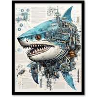 Artery8 Weapons Grade Shark Robot Hybrid Secret Military Schematic Blueprint Futuristic Complex Arcane Manuscript Gift For Him Man Cave Art Print