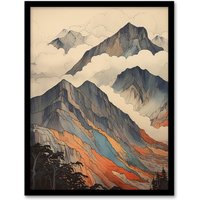 Artery8 Wall Art Print Ben Nevis Fort William Scotland Landscape Watercolour Highlands Artwork Painting Art Framed in Black | Size: A4