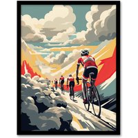 Artery8 Wall Art Print Modern Cycle Road Race Artwork Paris Roubaix Hell Of The North Haute Route Cycling Painting Art Framed in Black | Size: A4