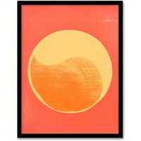 Artery8 Wall Art Print Pumpkin Orange Mango Duotone Yin Yang Abstract Sun Minimalist Art Framed in Black | Size: W12" x H16"