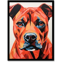 Artery8 Wall Art Print Staffordshire Bull Terrier Golden Red Brown Geometric Artwork Painting Staffie Art Framed in Black | Size: W12" x H16"