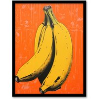 Artery8 Banana On Orange Minimalist Interior Decor Kitchen Artwork Art Print Framed Poster Wall Decor in Black | Size: W12" x H16"