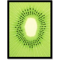 Artery8 Kiwi Fruit Slice Minimalist Kitchen Artwork Interior Decor Art Print Framed Poster Wall Decor in Black | Size: W12" x H16"