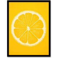 Artery8 Lemon On Citron On Yellow Monotone Minimalist Kitchen Interior Decor Art Print Framed Poster Wall Decor in Black | Size: W12" x H16"