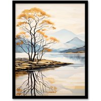 Artery8 Wall Art Print Loch Lomond Reflections Scotland Ben Lomond Calm Artwork Painting Art Framed in Black | Size: W12" x H16"