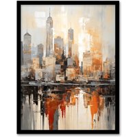 Artery8 Manhattan Skyline Oil Painting By M Hinge Geometric Heavy Palette Knife NYC Skyscraper Artwork Art Print Framed Poster Wall Decor