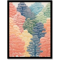Artery8 Can't See The Wood For The Trees By Sofia Francis Pastel Autumn Fall Artwork Painting Art Print Framed Poster Wall Decor | Size: W12" x H16"