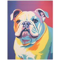 Artery8 Wall Art Print British Bulldog Pastel Tones Screen Risograph Artwork Spot Block Colour Retro Riso Interior Design Poster | Size: W12" x H16"