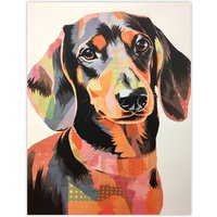 Artery8 Patchwork Pastel Dachshund Collage Artwork Papercraft Unframed Wall Art Print Poster Home Decor Premium | Size: W12" x H16"