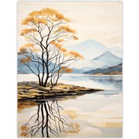 Artery8 Wall Art Print Loch Lomond Reflections Scotland Ben Lomond Calm Artwork Painting Poster | Size: W12" x H16"
