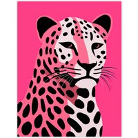 Artery8 Wall Art Print Stylized Pink Black Leopard Bold Vibrant Risograph Screen Artwork Painting Poster | Size: W12" x H16"