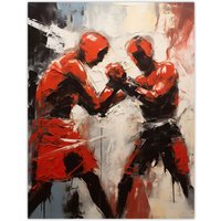 Artery8 Wall Art Print The Red Boxers Boxing Sparring Oil Painting Action Sport Artwork Poster | Size: W12" x H16"