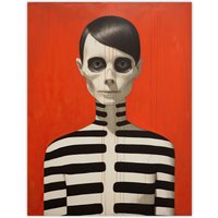Artery8 Wall Art Print Emo Phase By Ryan Ramirez Black On Orange Coral Skeleton Bold Vibrant Halloween Artwork Painting Poster | Size: W12" x H16"