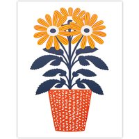 Artery8 Modern Coral & Blue Pot Plant Artwork By Sofia Francis Simple Elegant Unframed Wall Art Print Poster Home Decor Premium | Size: W12" x H16"