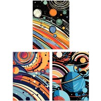 Set 3 Space Cosmos Planets Abstract Comic Book Style Bedroom Bright & Blues Unframed Wall Art Living Room Poster Prints Pack