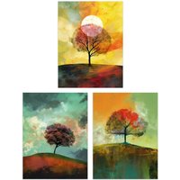 Artery8 Wall Art Print Set of 3 Lone Tree Paintings by Jan Harper Earthy Moody Landscape Aesthetic Living Room Poster s Pack | Size: W12" x H16"