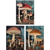 Artery8 Wall Art Print Set of 3 Cep Mushrooms Fungi Paintings Forest Floor Earthy Calming Tones Botanical Aesthetic Living Room Poster s Pack