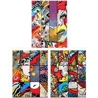 Artery8 Wall Art Print Set of 3 Abstract Pop Artwork Woman Face Comic Book Strip Style Vibrant Patterns Living Room Poster s Pack | Size: W12" x H16"