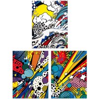 Artery8 Wall Art Print Set of 3 Abstract Pop Vibrant Artworks Comic Book Style Splash Bang Crash Colour Explosion Living Room Poster s Pack